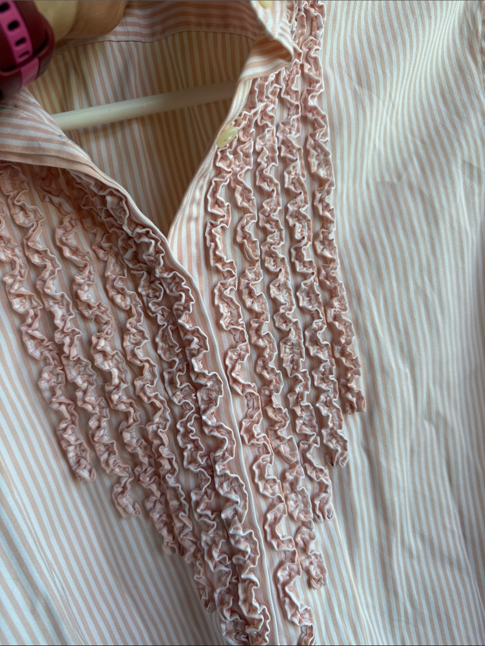 Ralph Lauren Pink and White Striped Ruffle-Front Blouse cotton XL - Picture 5 of 5